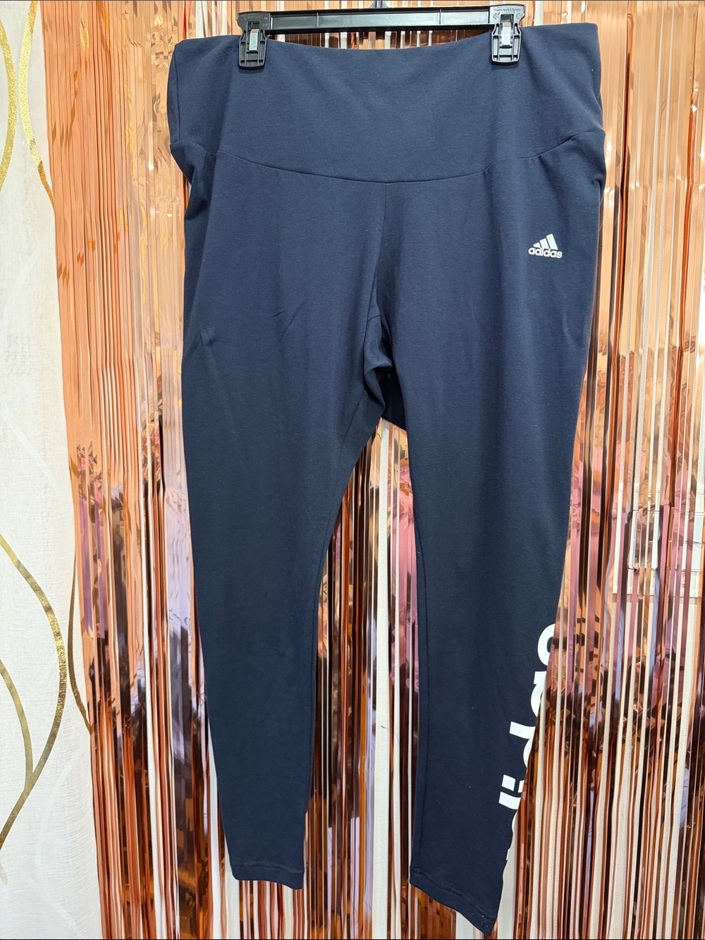 adidas Black High-Rise Logo Leggings with Side Wordmark